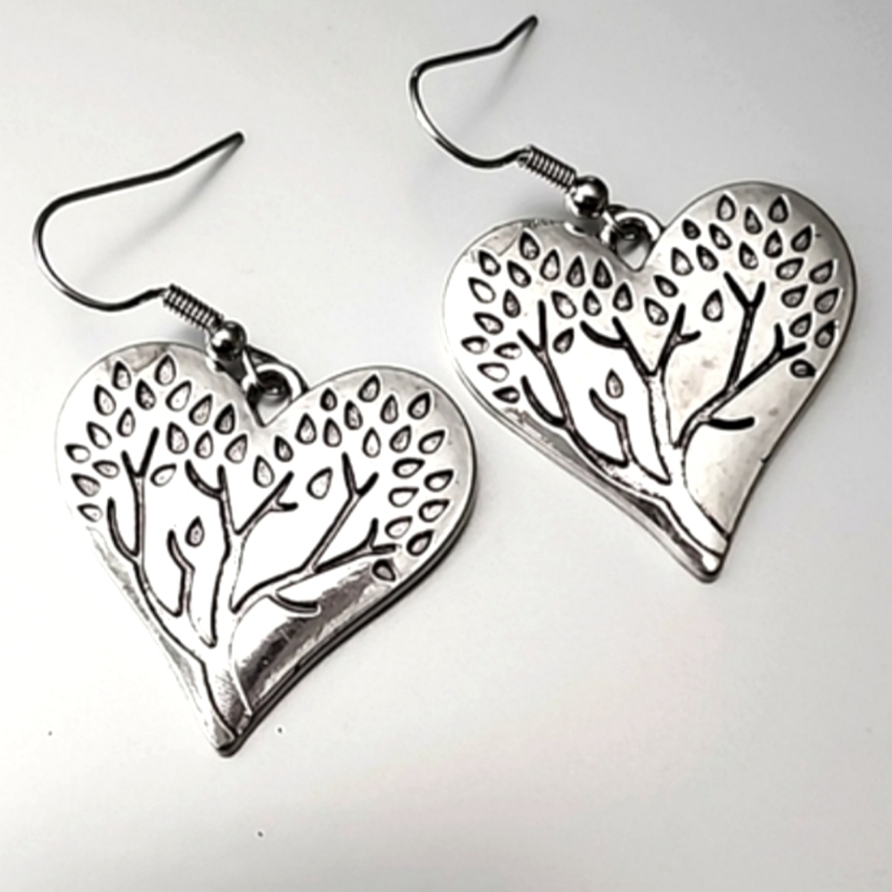 Tree of Life Heart Boho Earrings Zinc Alloy Heart Shape
